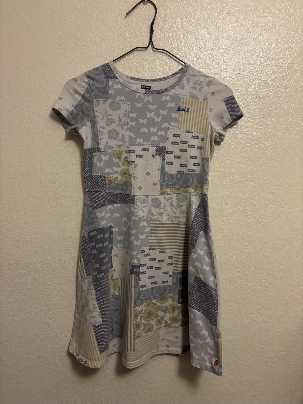 Levi's Girls' Patchwork Short Sleeve Dress - Gray & Cream